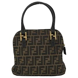 Fendi-FENDI Zucca Canvas Hand Bag Black Brown Auth 45101-Black