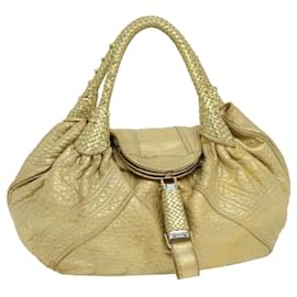 Fendi-FENDI Spy Bag Zucca Canvas Sac à bandoulière en cuir Gold Auth hk396-Métallisé