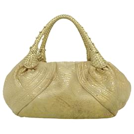 Fendi-FENDI Spy Bag Zucca Canvas Shoulder Bag Leather Gold Auth hk396-Metallic