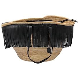 Saint Laurent-Saint Laurent maxi tote bag in wicker and leather-Black,Beige