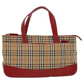 Burberry-Burberrys Hand Bag Nylon Leather Beige Red Auth bs4630-Brown