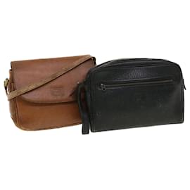 Burberry-Burberrys Clutch Shoulder Bag Leather 2Set Black Brown Auth bs5344-Black