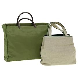 Prada-PRADA Hand Bag Nylon Canvas 2Set Green Beige Auth bs5769-Green