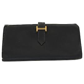 Hermès-HERMES Wallet Leather 2Set Brown Black Auth bs5445-Brown
