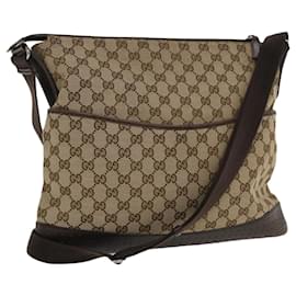 Gucci-GUCCI GG Canvas Shoulder Bag Canvas Beige Brown 145856 Auth ac1754-Brown