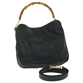 Gucci-GUCCI Bamboo Shoulder Bag Leather 2way Black 001 1781 1638 auth 51015-Black