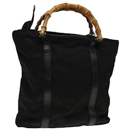 Gucci-GUCCI Bamboo Hand Bag Nylon Black Auth bs5044-Black