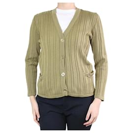 Céline-Olive green wool pocket cardigan - size FR 44-Green