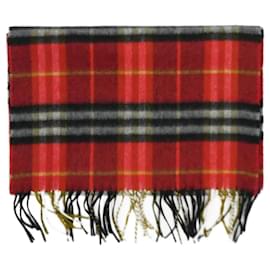 Burberry-Red cashmere check scarf-Red