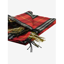 Burberry-Red cashmere check scarf-Red