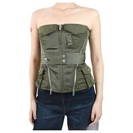 Autre Marque-Khaki green strapless nylon corset top - size UK 8-Green