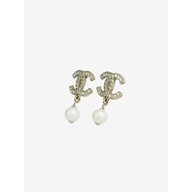 Chanel-Gold Coco pearl drop earrings-Golden