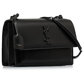 Saint Laurent-Saint Laurent Black Medium Sunset Shoulder Bag-Black
