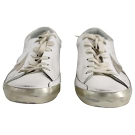 Golden Goose-Golden Goose Super-Star Gold Sparkle Sneakers in White Cowhide Leather-White