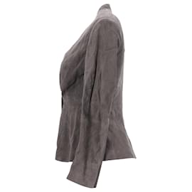 Iris & Ink-Iris & Ink Fitted Blazer Jacket in Grey Goat Suede-Grey