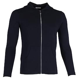 Sandro-Sandro Paris Zipped Hoodie in Navy Blue Cotton-Blue,Navy blue