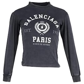 Balenciaga-Balenciaga Sweat-shirt Varsity Logo Imprimé en Coton Gris-Gris
