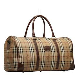 Burberry-Haymarket Check Canvas Boston Bag-Brown
