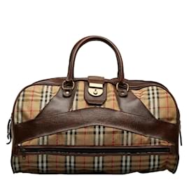 Burberry-Burberry Haymarket Check Canvas & Leather Travel Bag Canvas Travel Bag in Good condition-Brown