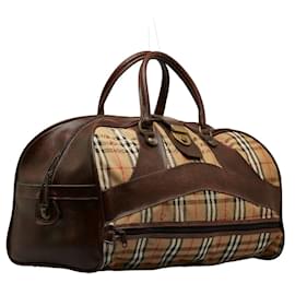 Burberry-Haymarket Check Canvas & Leather Travel Bag-Brown