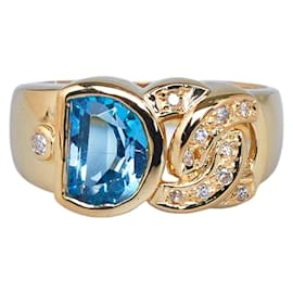 & Other Stories-K18YG Yellow Gold Blue Topaz Diamond 0.08ct Ring in Great Condition-Yellow