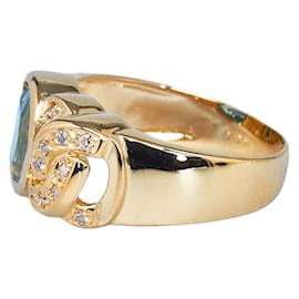 & Other Stories-K18YG Yellow Gold Blue Topaz Diamond 0.08ct Ring in Great Condition-Yellow