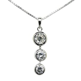 & Other Stories-platinum 3P Diamond Drop Pendant Necklace-Silvery