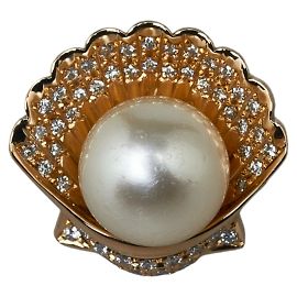& Other Stories 18k Gold Diamond Shell Pearl Ring Golden