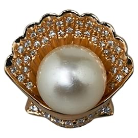 & Other Stories-18k Gold Diamond Shell Pearl Ring-Golden