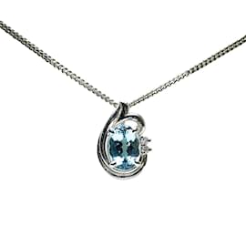 & Other Stories-Halskette mit Platin-Diamant- und Aquamarin-Anhänger-Silber