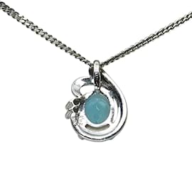 & Other Stories-Platinum Diamond & Aquamarine Pendant Necklace-Silvery