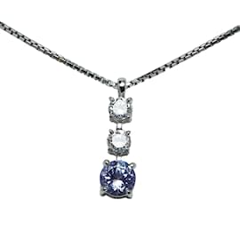 & Other Stories-Platinum Diamond & Tanzanite Drop Pendant Necklace-Silvery