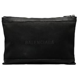 Balenciaga-Bolso clutch de lona con clip L azul marino 373840-Negro