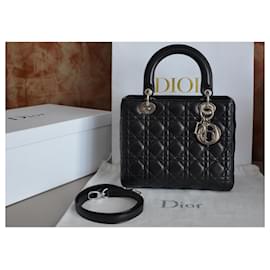 Christian Dior-Christian Dior Bolsa média Lady Dior-Preto,Hardware prateado
