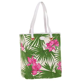 Céline-CELINE Botanical Pattern Tote Bag Canvas Green Pink Auth 53737-Pink,Green