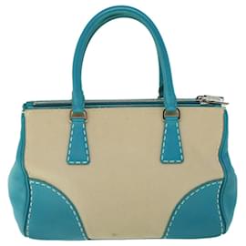 Prada-PRADA Hand Bag Canvas Leather Light Blue Beige Auth 54032-Beige,Light blue