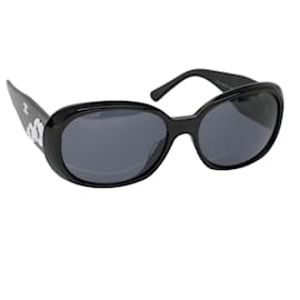 Chanel-CHANEL Óculos de sol plástico preto CC Auth cl778-Preto
