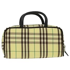 Burberry-BURBERRY Nova Check Hand Bag Nylon Leather Yellow Brown Auth 53816-Brown,Yellow
