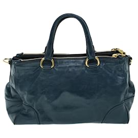 Prada-PRADA Hand Bag Leather 2way Navy Auth ac2159-Navy blue