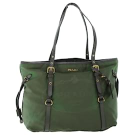 Prada-PRADA Tote Bag Nylon Leather Khaki Auth ki3421-Khaki