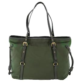 Prada-PRADA Tote Bag Nylon Leather Khaki Auth ki3421-Khaki