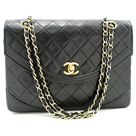 Chanel-CHANEL Half Moon Chain Shoulder Bag Crossbody Black Quilted Flap-Black