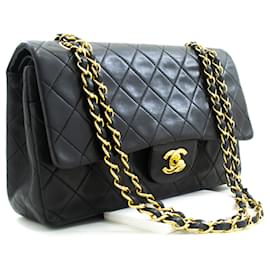 Chanel-Chanel Classic lined flap 10" Chain Shoulder Bag Black Lambskin-Black