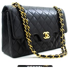 Chanel-CHANEL Vintage lined Flap Medium Chain Shoulder Bag Black Lamb-Black