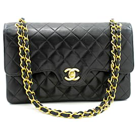 Chanel-CHANEL Vintage lined Flap Medium Chain Shoulder Bag Black Lamb-Black