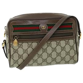 Gucci-GUCCI GG Canvas Web Sherry Line Shoulder Bag PVC Leather Beige Green Auth 54004-Red,Beige,Green