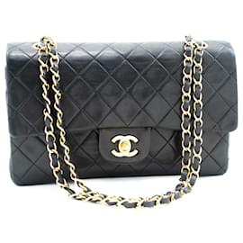 Chanel-CHANEL Classic lined Flap Medium Chain Shoulder Bag Black Lamb-Black