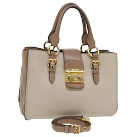 Miu Miu-Miu Miu Madras Sac à main Cuir 2façon Beige Auth yb350-Beige