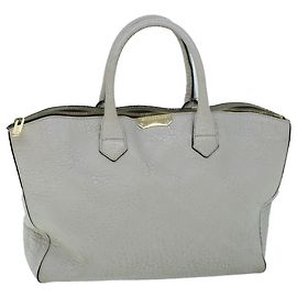 BURBERRY Einkaufstasche Leder Grau Weiß Auth ac2169 Braun Weiß
