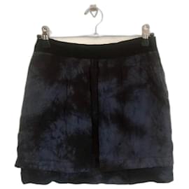 The Kooples-Mini skirt 100% The Kooples Blue and Black Silk-Black,Dark blue